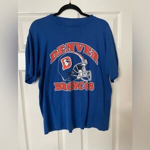 Vintage Denver Broncos T-shirt - Trench - Single Stitch  Mens Large Blue 80s/90s